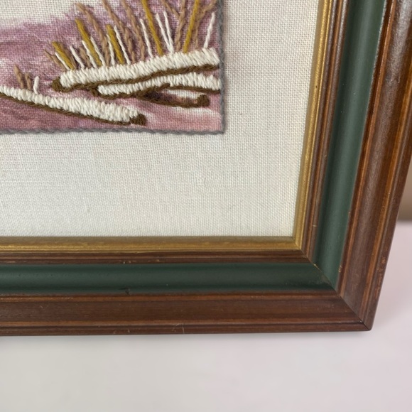 Vintage Crewel Needlepoint Folk Art Farmhouse Sleigh Ride Wall Art Picture - Picture 9 of 14